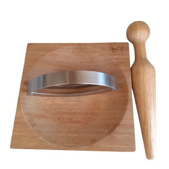 Zwilling J.A. Henckels Mincing Set Bamboo Herb Board Rocking Knife & Pestle 3 pc - Picture 7 of 11